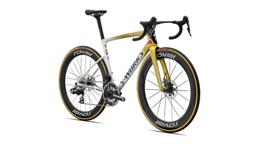 SPECIALIZED S-WORKS TARMAC SL9 LTD REMCO EVENEPOEL ROAD BIKE - GLOSS METALLIC WHITE SILVER / GOLD PEARL / DEEP BLUE