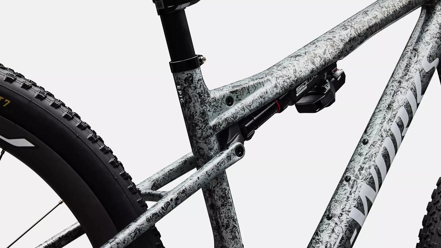 SPECIALIZED S-Works Epic 9 Complete MTB - Gloss Metallic Obsidian Multi Color Dry Impasto/ Metallic White Silver
