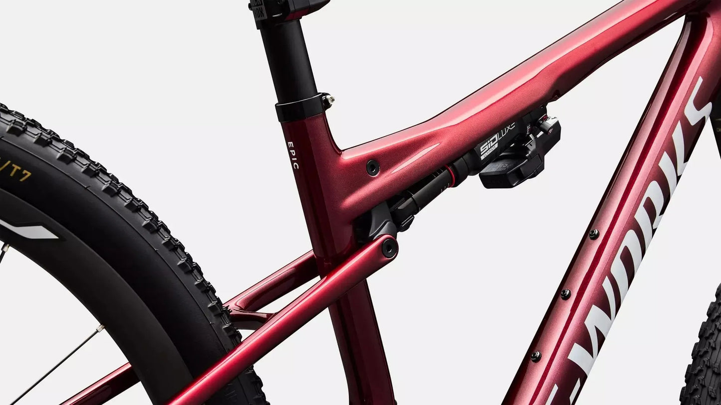 SPECIALIZED S-Works Epic 9 Complete MTB - Gloss Red Tint Over Red Reflex Pearl Edge Fade / Metallic White Silver