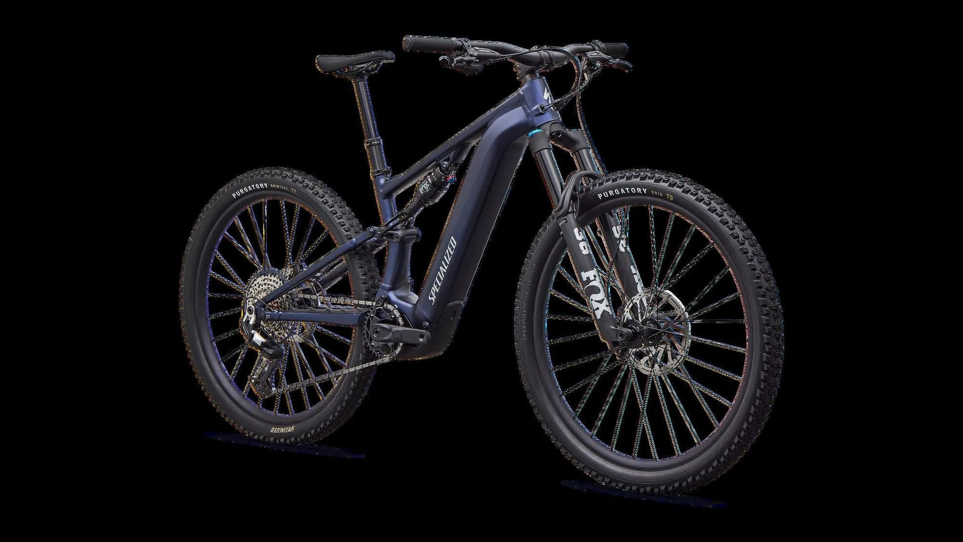 SPECIALIZED Turbo Levo R Comp Alloy MTB Ebike - Satin Metallic Deep Marine / Shadow Silver - Front Drive Side