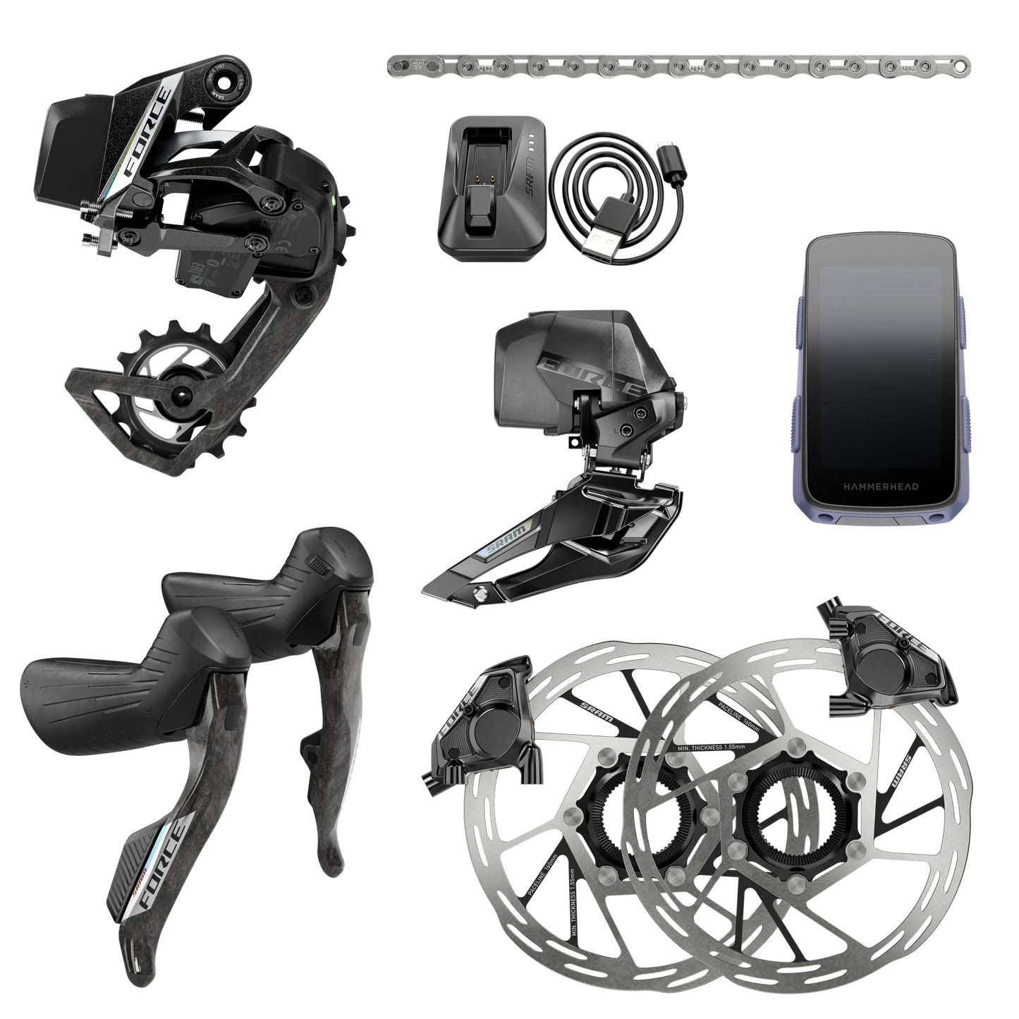 SRAM FORCE E TAP AXS E1 2X Groupset HIDRO FLAT MOUNT CL WITH HAMMERHEAD KAROO - Black