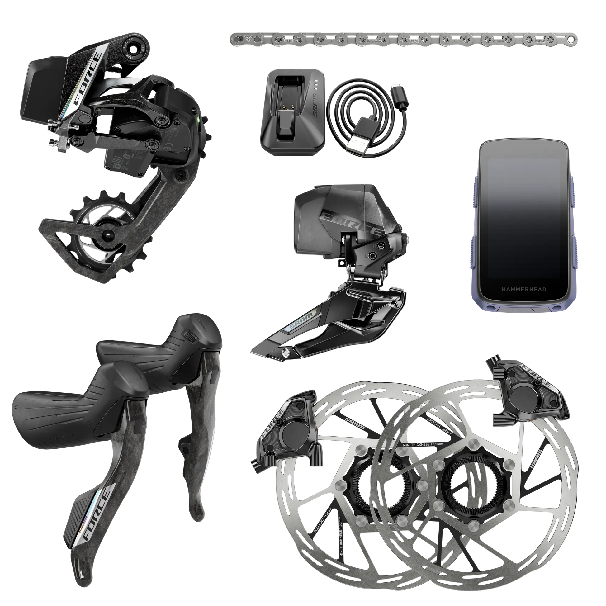 SRAM FORCE E TAP AXS E1 2X Groupset HIDRO FLAT MOUNT CL WITH HAMMERHEAD KAROO - Black