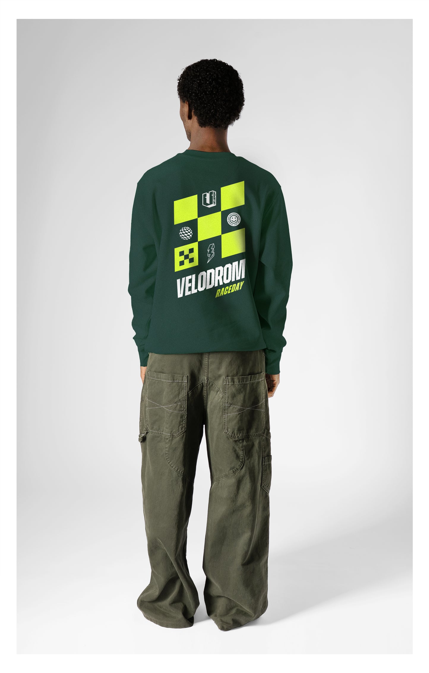 VELODROM Raceday Checkered Sweatshirt - Green/Lime/Weiß