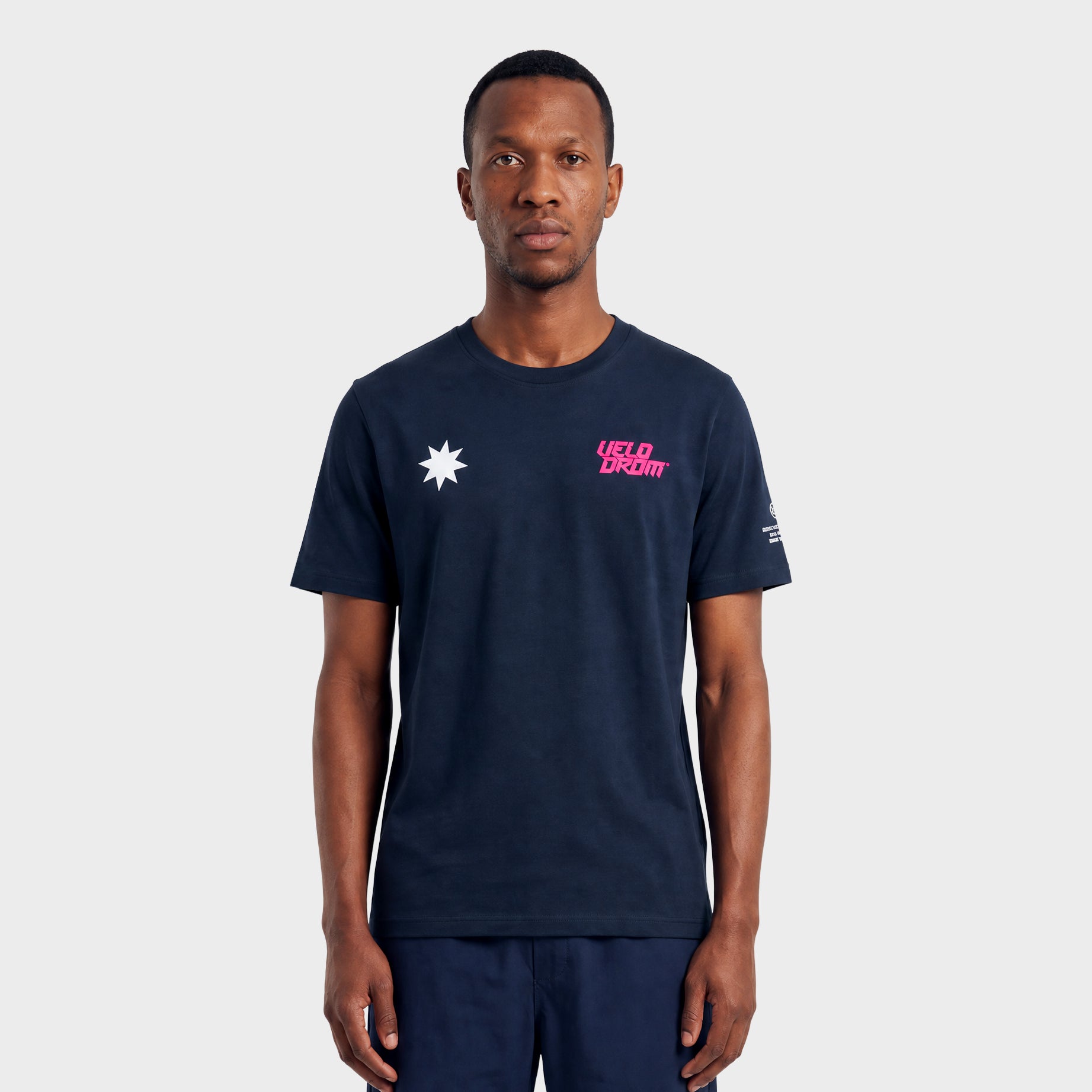 VELODROM Raceday 4.0 Tshirt - Navy/Hvid-Pink Logo
