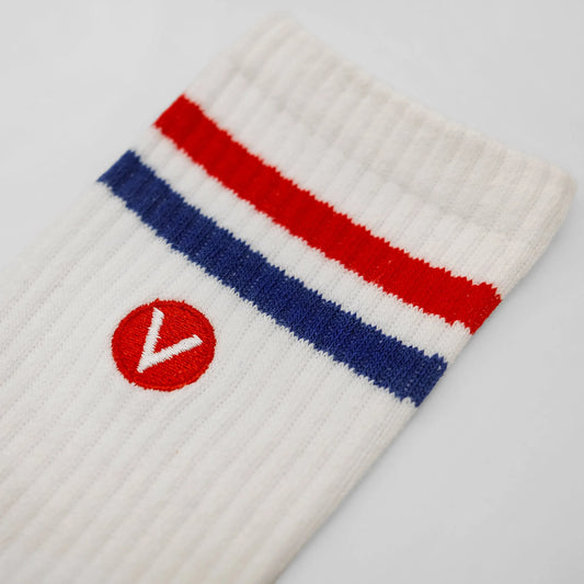 VELODROM Casual Stripes V Logo Socks - White/Red/Blue