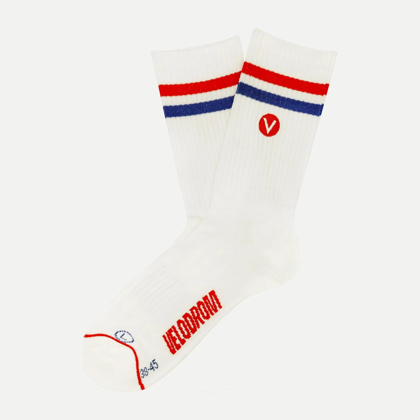 VELODROM Casual Stripes V Logo Socks - White/Red/Blue