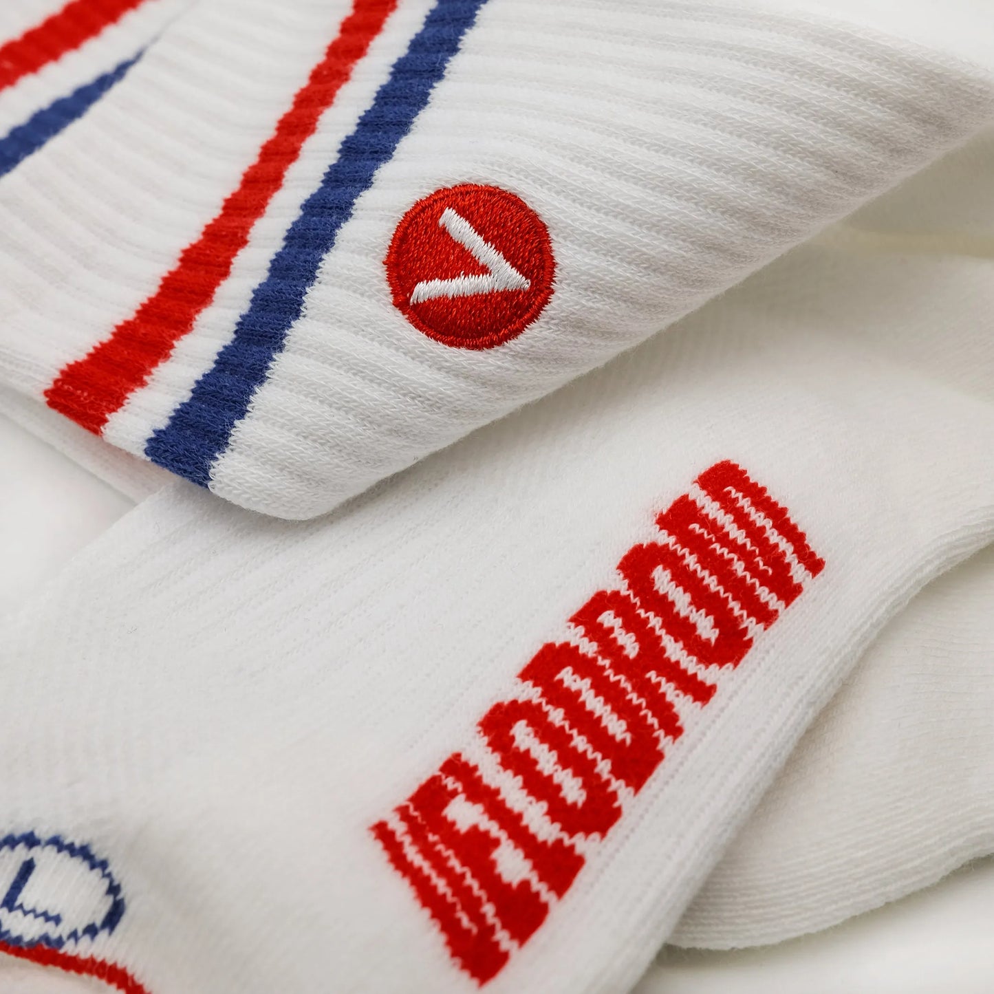VELODROM Casual Stripes V Logo Socks - White/Red/Blue
