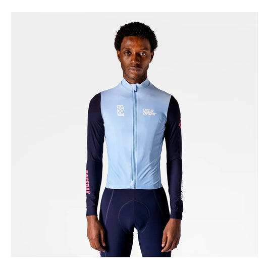 VELODROM RaceDay 3.0 Thermal Long Sleeve Jersey - Light Blue/Dark Navy Dual Sleeves