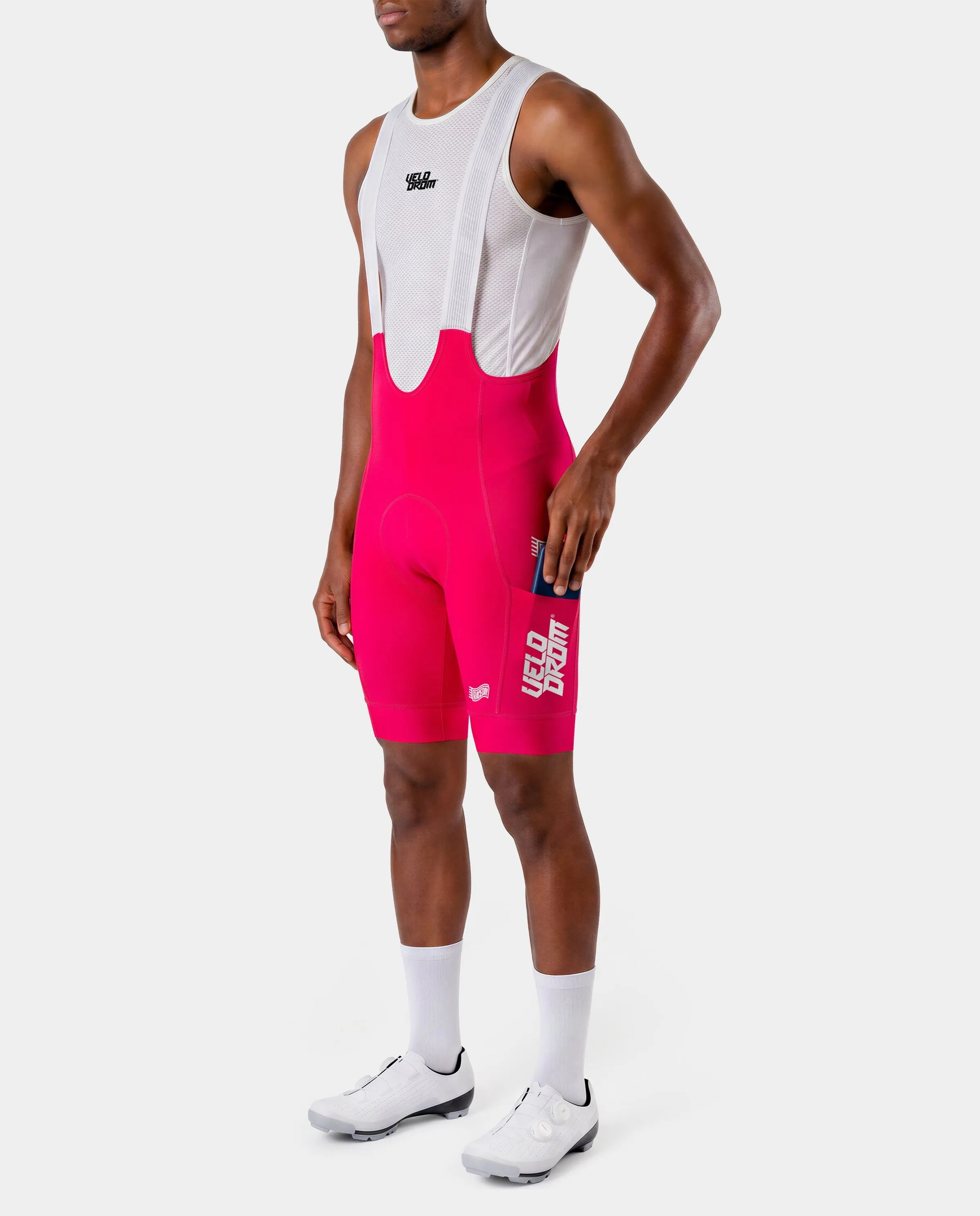 VELODROM Raceday 4.0 Cargo Team Bib Short - Deep Vivid Pink/White