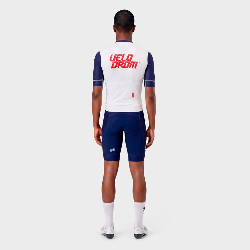 VELODROM Raceday 4.0 Jersey S6 - White/Blue Navy Sleeves