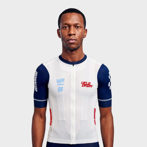 VELODROM Raceday 4.0 Jersey S6 - White/Blue Navy Sleeves