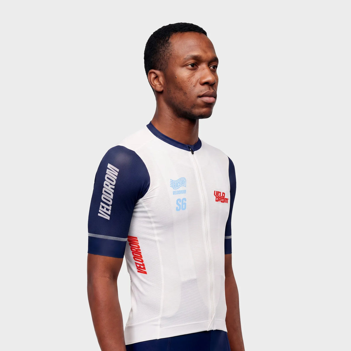 VELODROM Raceday 4.0 Jersey S6 - White/Blue Navy Sleeves