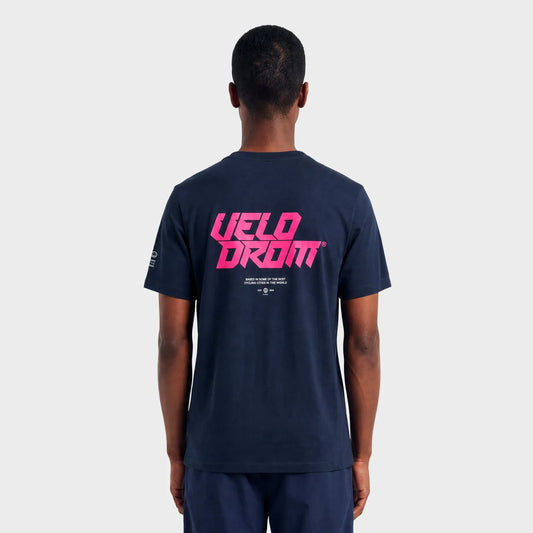 VELODROM Raceday 4.0 Tshirt - Navy/White-Pink Logo