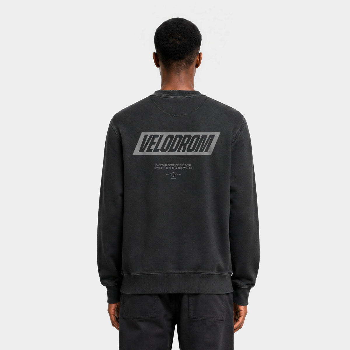 VELODROM Raceday Sweatshirt - Dyed Black/Grey Logo — rear detail