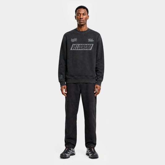 VELODROM Raceday Sweatshirt - Dyed Black/Grey Logo — front full length
