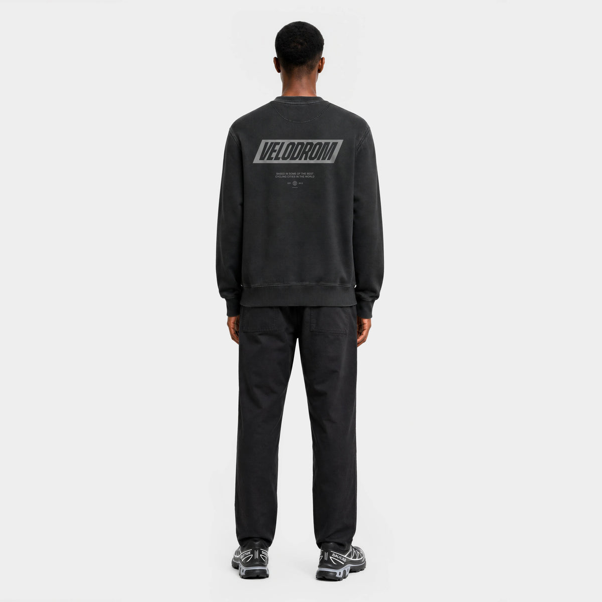 VELODROM Raceday Sweatshirt - Dyed Black/Grey Logo — rear full length