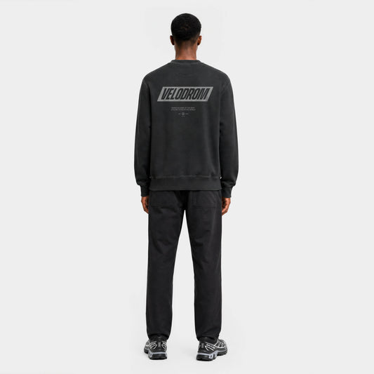 VELODROM Raceday Sweatshirt - Dyed Black/Grey Logo — rear full length