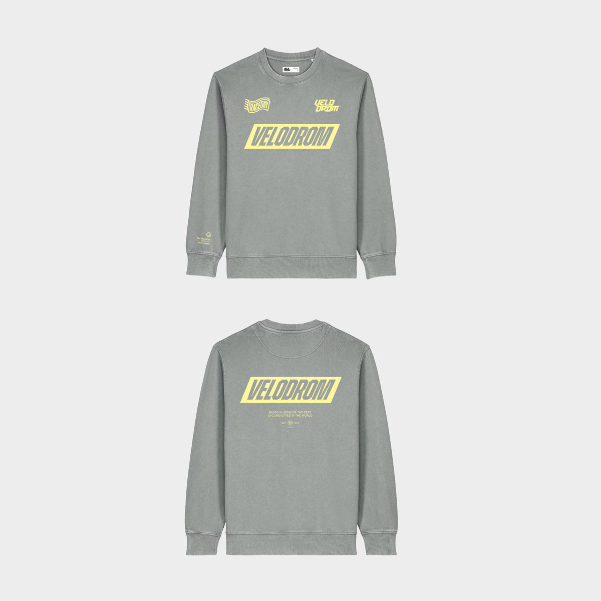 VELODROM Raceday Sweatshirt - Dyed Grey/Yellow Logo