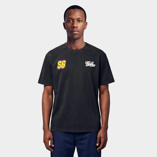 VELODROM S6 Tshirt - Hand Printed Washed Black/Multi
