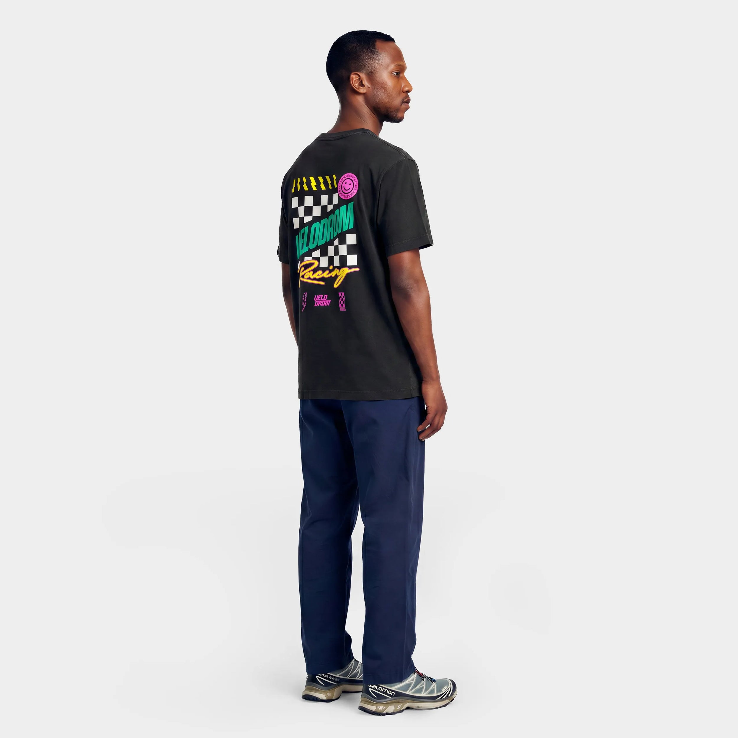 VELODROM S6 Tshirt - Hand Printed Washed Black/Multi