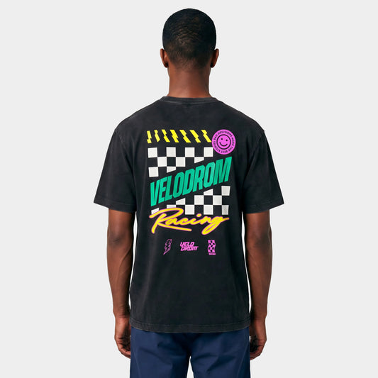 VELODROM S6 Tshirt - Hand Printed Washed Black/Multi