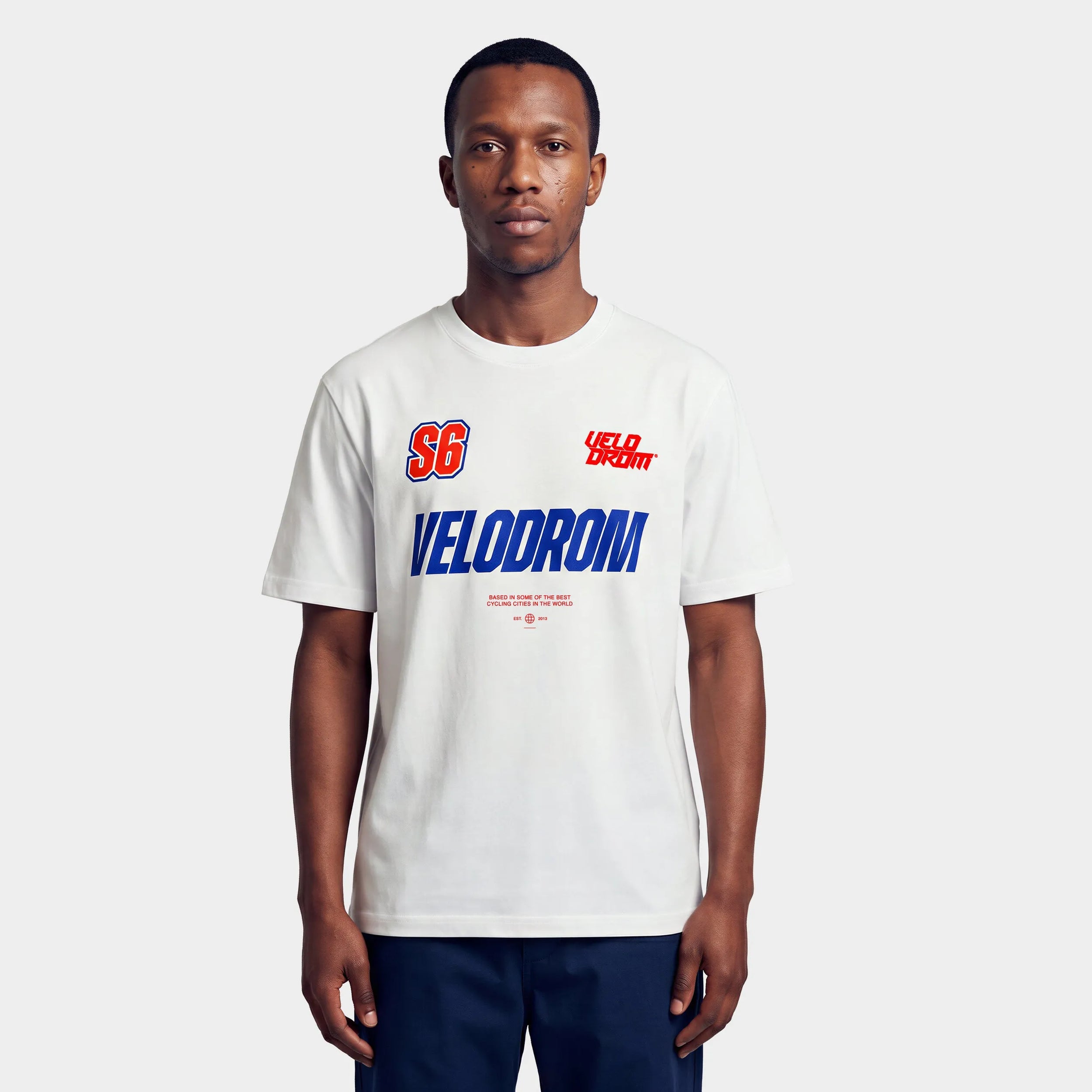VELODROM S6 Tshirt - White Red/Blue Graphics