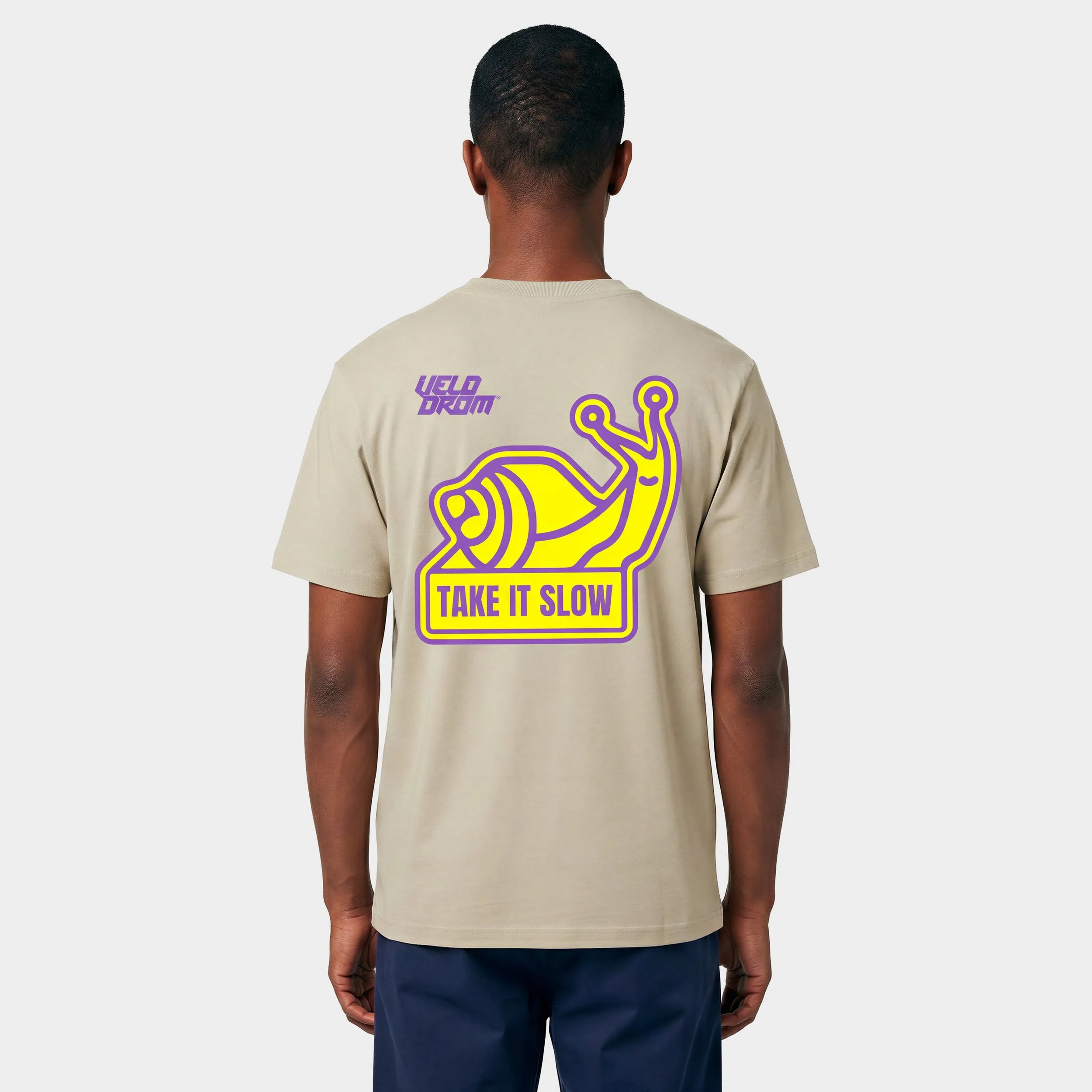 VELODROM Take It Slow Tshirt - Sand Yellow/Purple Graphics