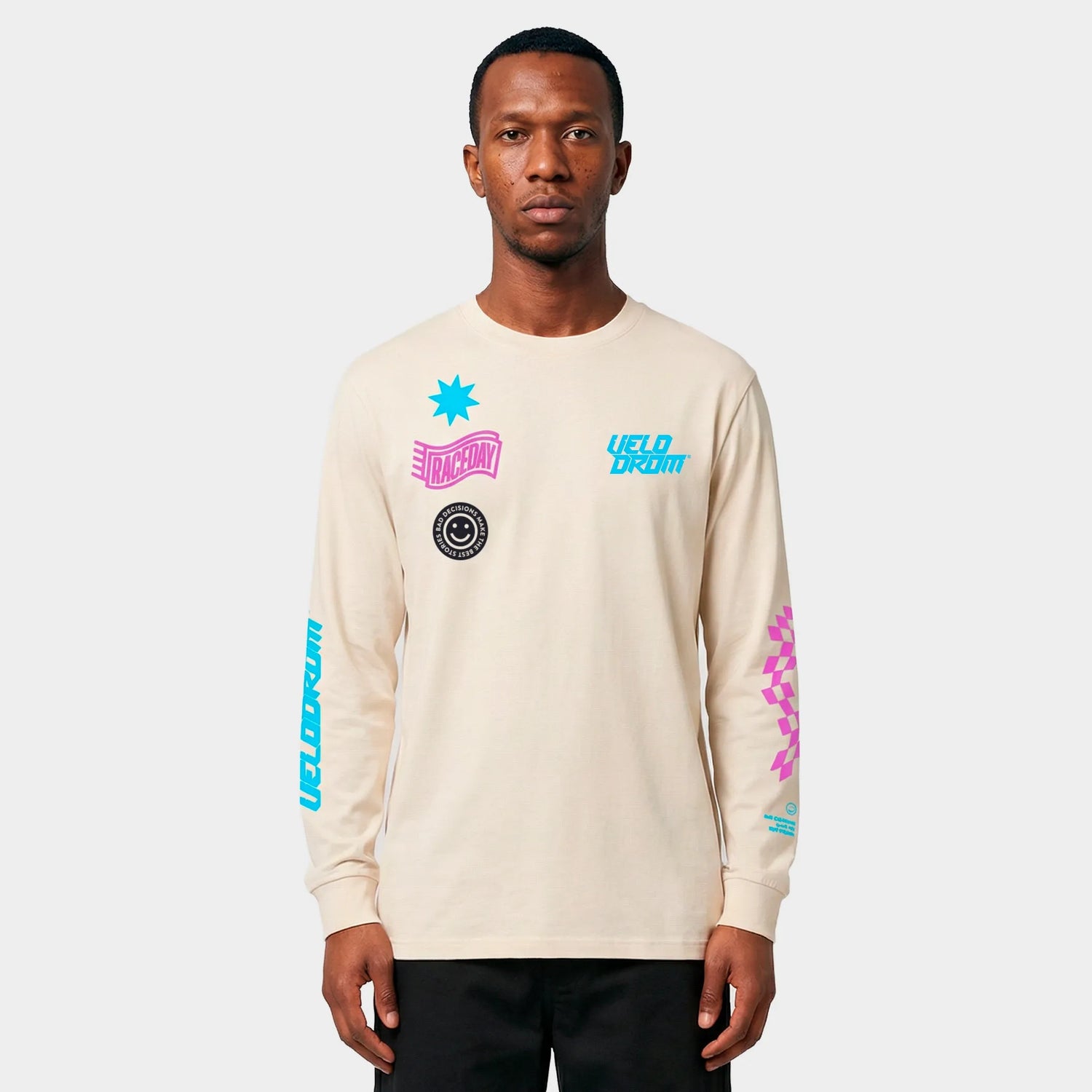 VELODROM XPeriment Long Sleeve Tee - Hand Printed Off White/Fade Aubergine