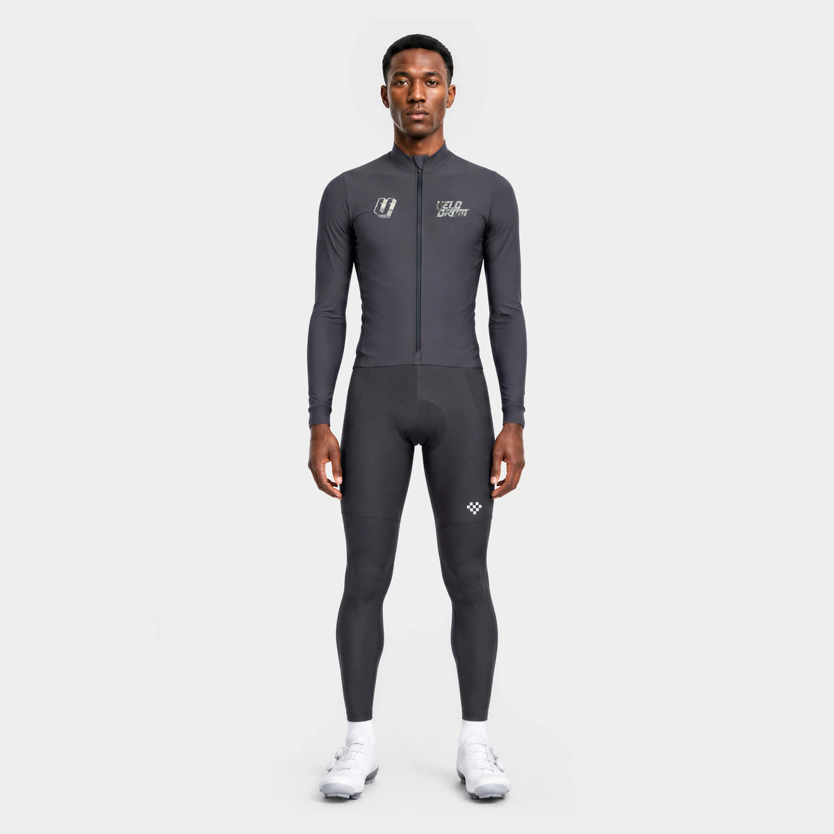 VELODROM RaceDay 3.0 Thermal Txtr Long Sleeve Jersey - Grey/Stone Graphic — front full length