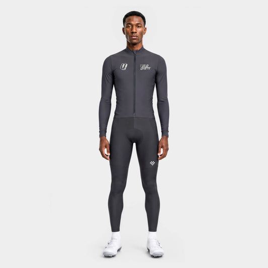 VELODROM RaceDay 3.0 Thermal Txtr Long Sleeve Jersey - Grey/Stone Graphic — front full length