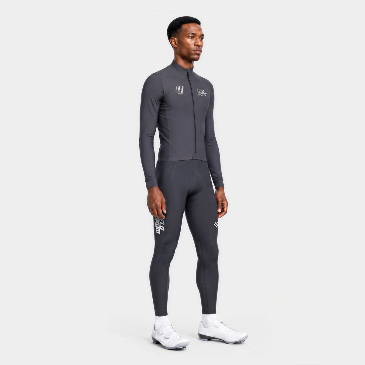 VELODROM RaceDay 3.0 Thermal Txtr Long Sleeve Jersey - Grey/Stone Graphic — three-quarter view