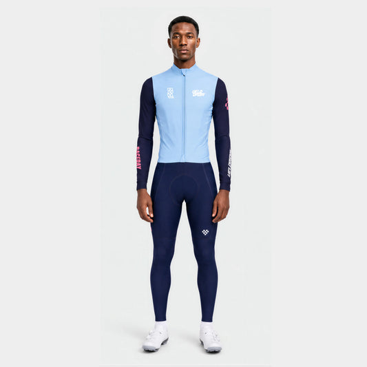 VELODROM RaceDay 3.0 Thermal Long Sleeve Jersey - Light Blue/Dark Navy Dual Sleeves — front full length