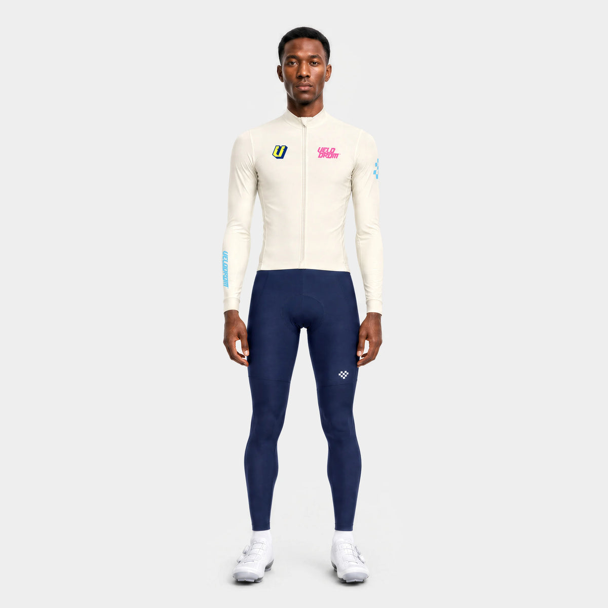 VELODROM RaceDay 3.0 Thermal Xperiment Long Sleeve Jersey - Off White/Pink/Yellow — front full length