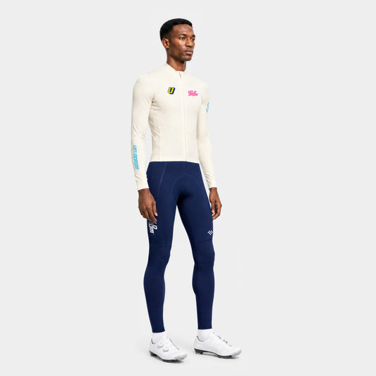 VELODROM RaceDay 3.0 Thermal Xperiment Long Sleeve Jersey - Off White/Pink/Yellow — three-quarter view