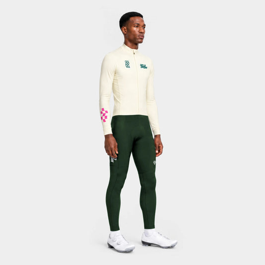 VELODROM RaceDay 3.0 Thermal Long Sleeve Jersey - Off White/Teal — three-quarter view