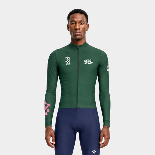 VELODROM RaceDay 3.0 Thermal Long Sleeve Jersey - Pine Groove/White — front detail