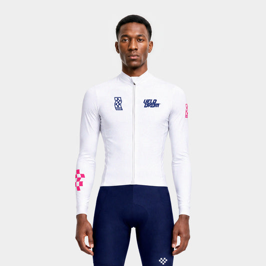 VELODROM RaceDay 3.0 Thermal Long Sleeve Jersey - White/Navy — front detail