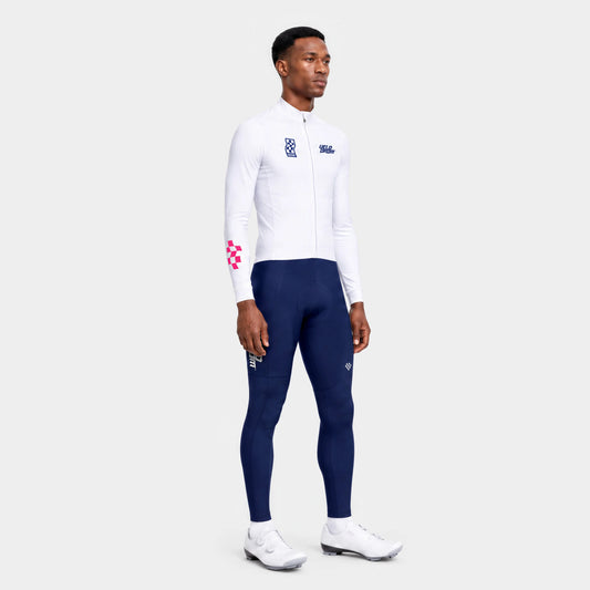 VELODROM RaceDay 3.0 Thermal Long Sleeve Jersey - White/Navy — three-quarter view