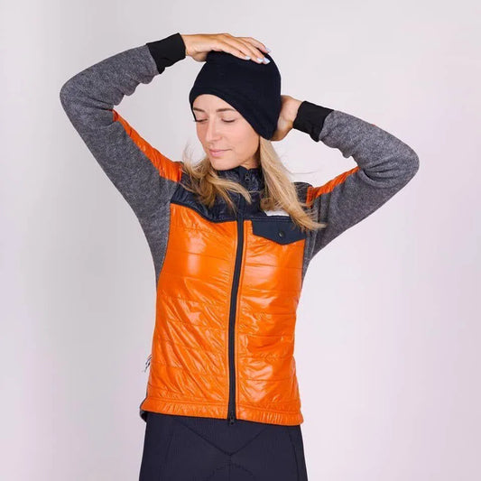 CAFE DU CYCLISTE Albertine Women Thermal Jacket - Orange/Navy-Jackets-3700955356456