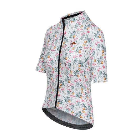 CAFE DU CYCLISTE Fleurette V2 Women's Jersey - Orange Blossom White-Women Jerseys-