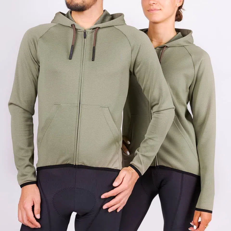 CAFE DU CYCLISTE Solenne Gravel Hoodie - Gunmetal Green-Long Sleeve Jerseys-