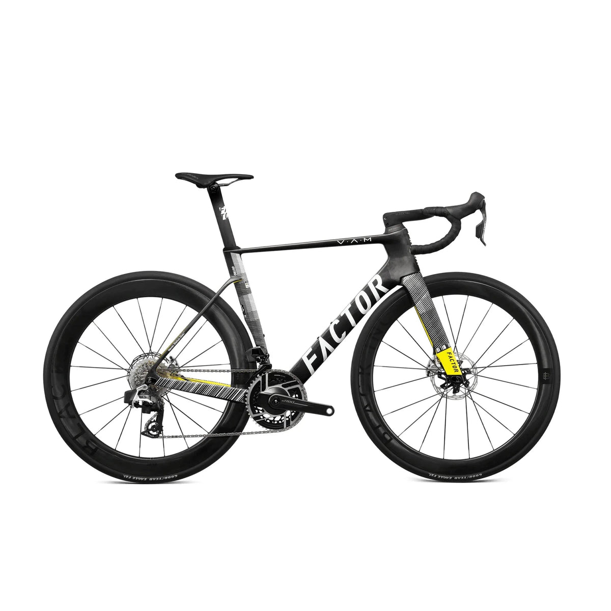 vam rennrad FACTOR OSTRO Sram Red E1 Power Meter Schwarz Inc Wheels - Geometric Schwarz/Yellow/Weiß | Velodrom Cycling Store SGG Gear loadout for my Product:Postcard