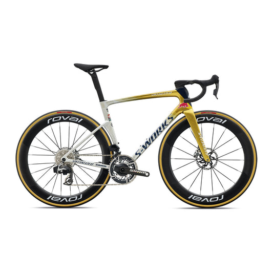 SPECIALIZED S-WORKS TARMAC SL9 LTD REMCO EVENEPOEL ROAD BIKE - GLOSS METALLIC WHITE SILVER / GOLD PEARL / DEEP BLUE