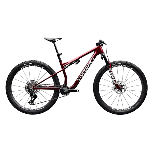 SPECIALIZED S-Works Epic 9 Complete MTB - Gloss Red Tint Over Red Reflex Pearl Edge Fade / Metallic White Silver