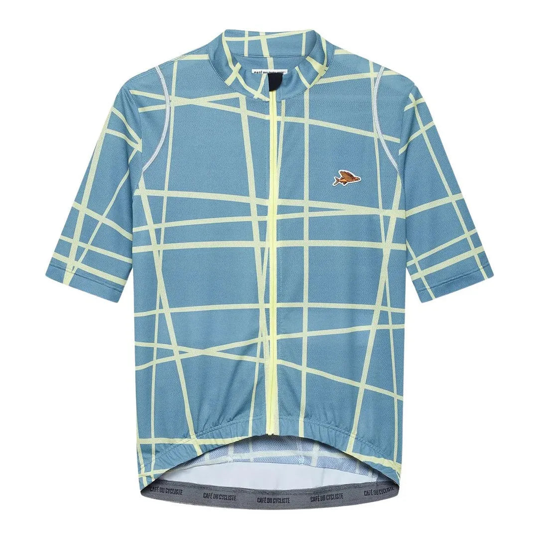 CAFE DU CYCLISTE Mona V2 Cycling Jersey - Deep Water/Naples Yellow