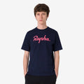 RAPHA Cotton T-Shirt Large Logo - DNP/Dark Navy/Hi Vis Pink-Velodrom