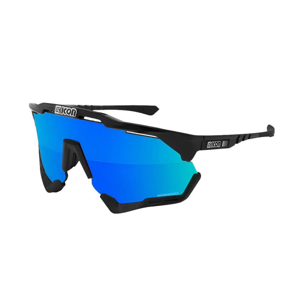 SCICON AEROSHADE XL BLACK GLOSS Sunglasses - MULTIMIRROR BLUE LENSES