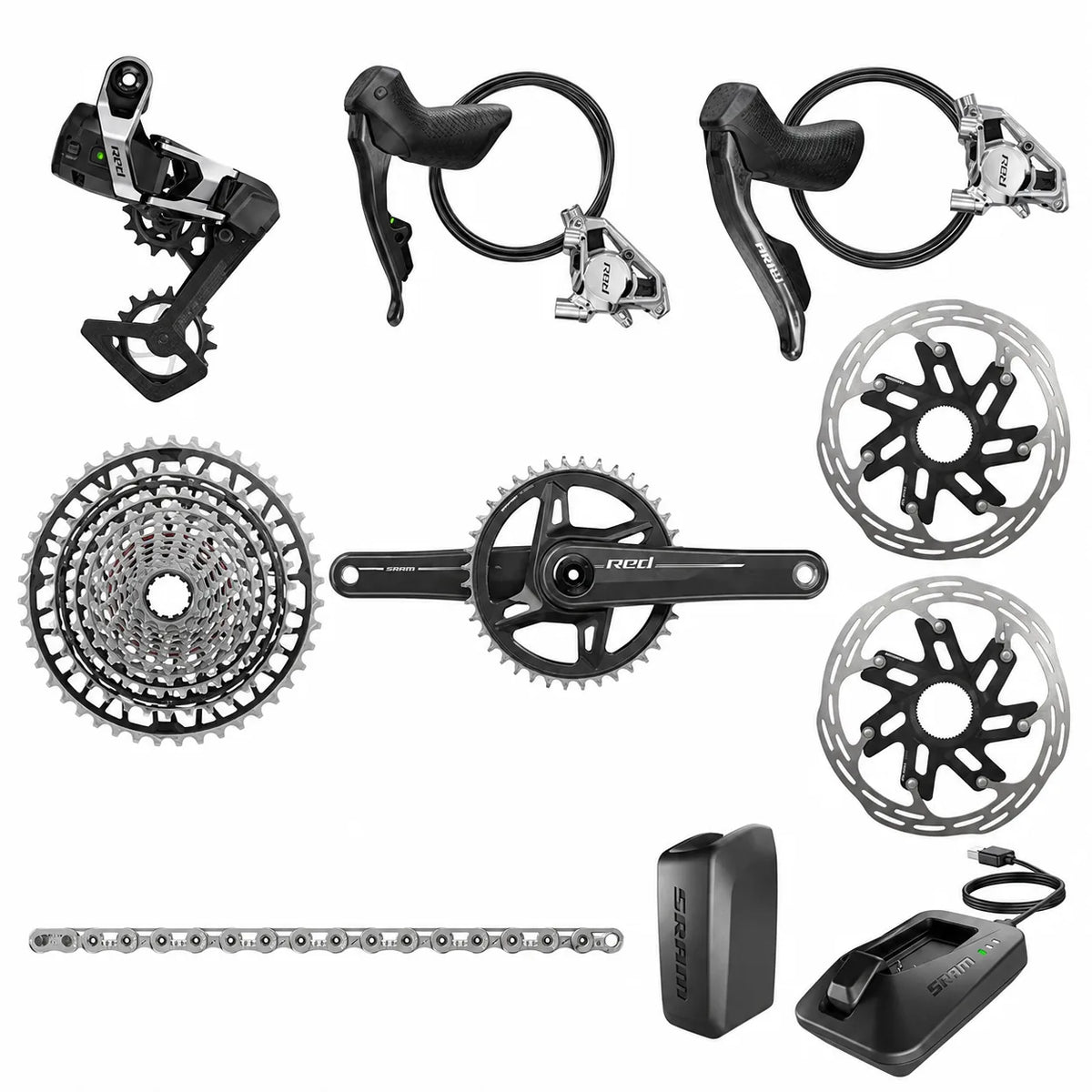 Illustrative complete SRAM groupset layout; the selected components list defines the exact build