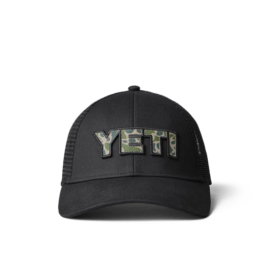 YETI Logo Badge Camo Trucker Hat - Black-Caps-888830197790