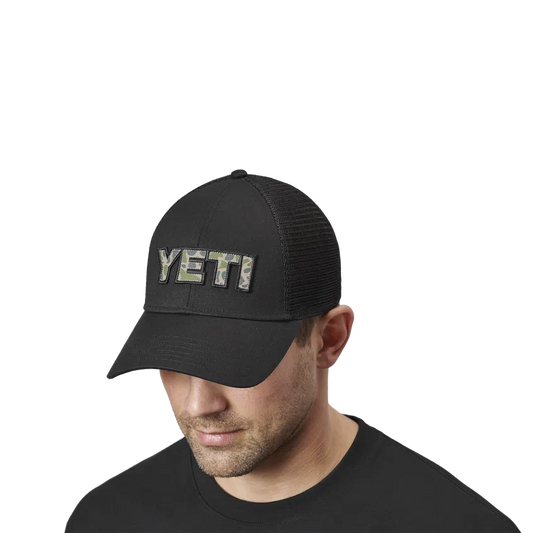 YETI Logo Badge Camo Trucker Hat - Black-Caps-888830197790